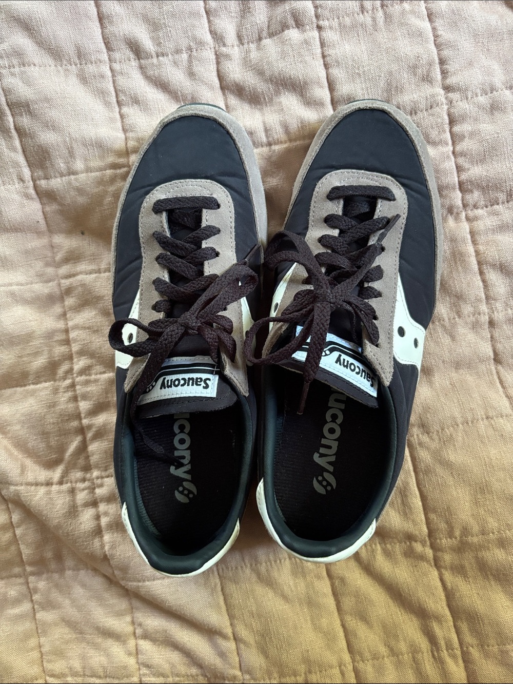Saucony Trainer 80 sneakers.  Black, Brown and White Low-Top